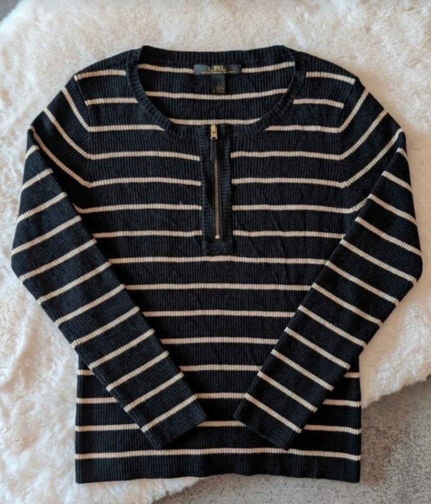 Ralph Lauren gestreepte trui met rits, Kleding | Dames, Ophalen of Verzenden, Gedragen, Maat 42/44 (L), Zwart