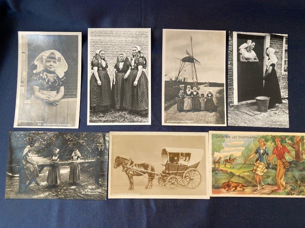 WD-023 7x antieke ansichtkaarten Zeeland/klederdracht, Ophalen of Verzenden, 1920 tot 1940, Gelopen, Zeeland