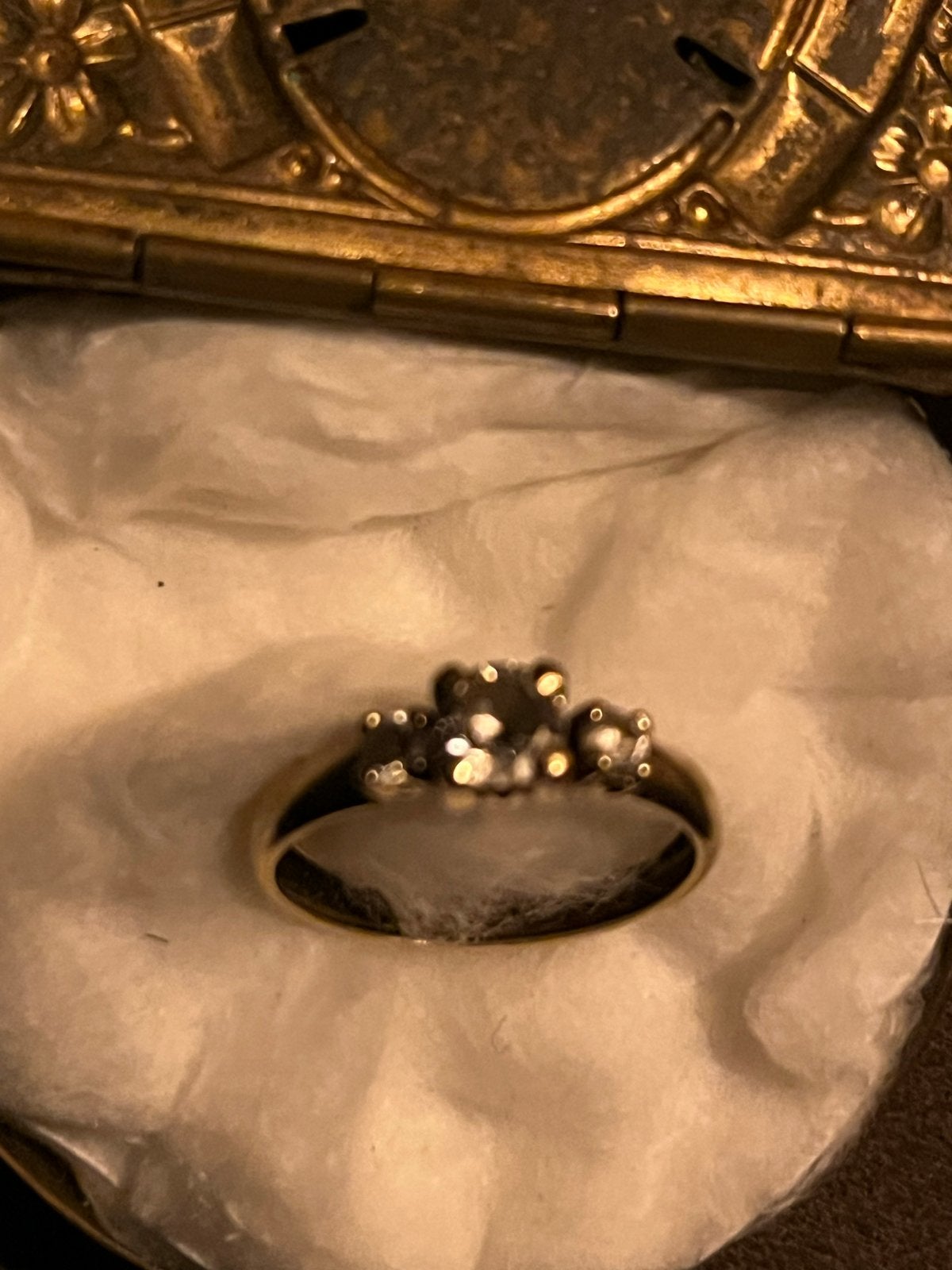 9 karaats gouden ring met  zirkonia in antiek doosje., Verzenden, Zo goed als nieuw, Met edelsteen, Dame