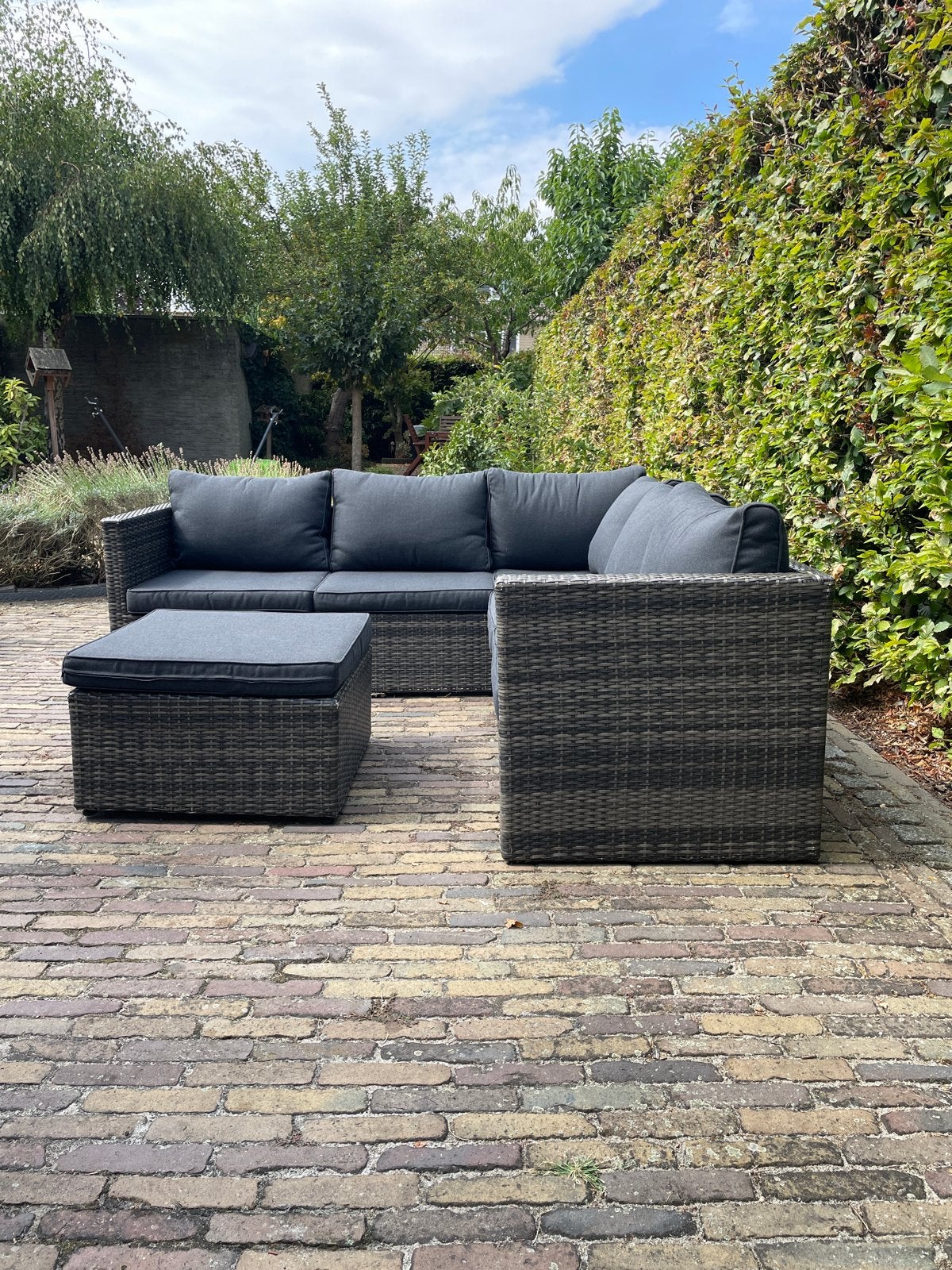 Complete tuinset voor 4-5 personen met kussens en hoezen, Tuin en Terras, Tuinsets en Loungesets, Ophalen, 5 zitplaatsen, Gebruikt