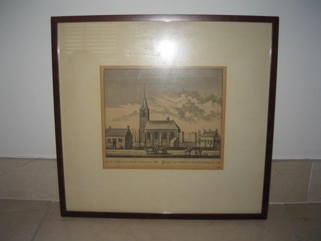 Kopergravure van A. Rademaker Katwijk anno 1650, Antiek en Kunst, Stadsgezicht, Gravure, Ingelijst, 1600 - 1699