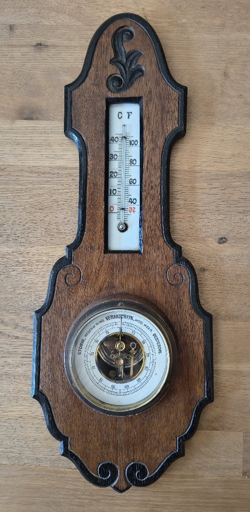 Barometer in houten lijst, Ophalen of Verzenden, Gebruikt, Barometer