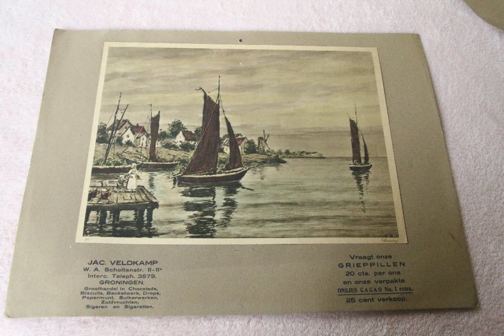 Oude prent op karton. Veldkamp Groningen, Ophalen of Verzenden, Voor 1940, Gebruikt, Overige onderwerpen