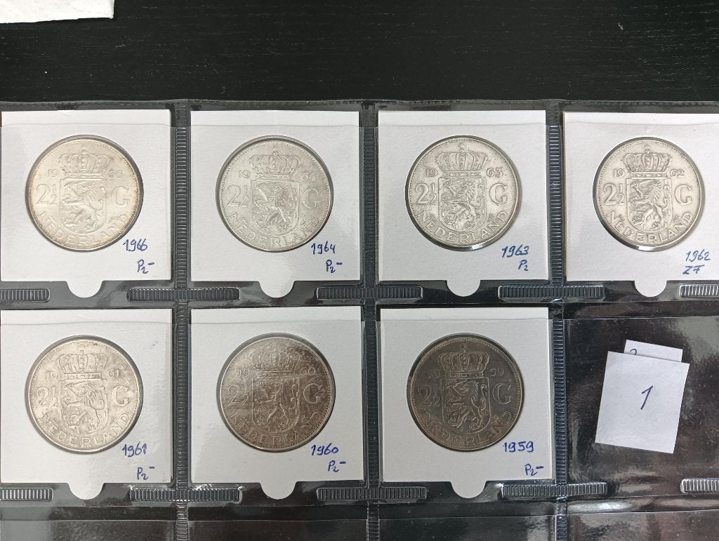 Serie van 7 rijksdaalders Juliana zilver (set 1), Koningin Juliana, Setje, Zilver, Ophalen of Verzenden
