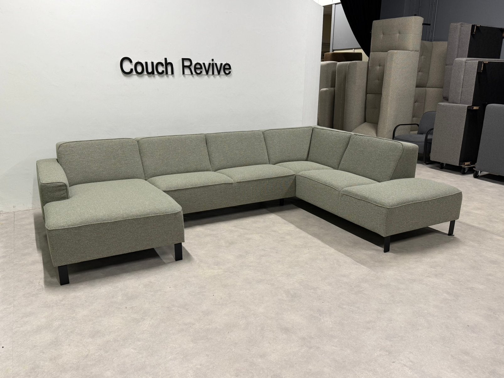 NIEUWE.Groene U-bank Milo 345x225 cm | GRATIS LEVERING, Info@couchrevive.nl, -, Couch Revive, Ophalen of Verzenden