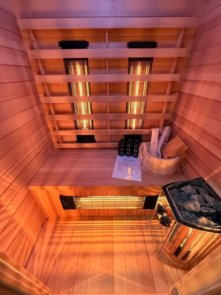 Combi sauna | Infrarood + Fins | 230V | 2 personen | Harvia, Ophalen of Verzenden, Zo goed als nieuw, Fins of Traditioneel, Complete sauna