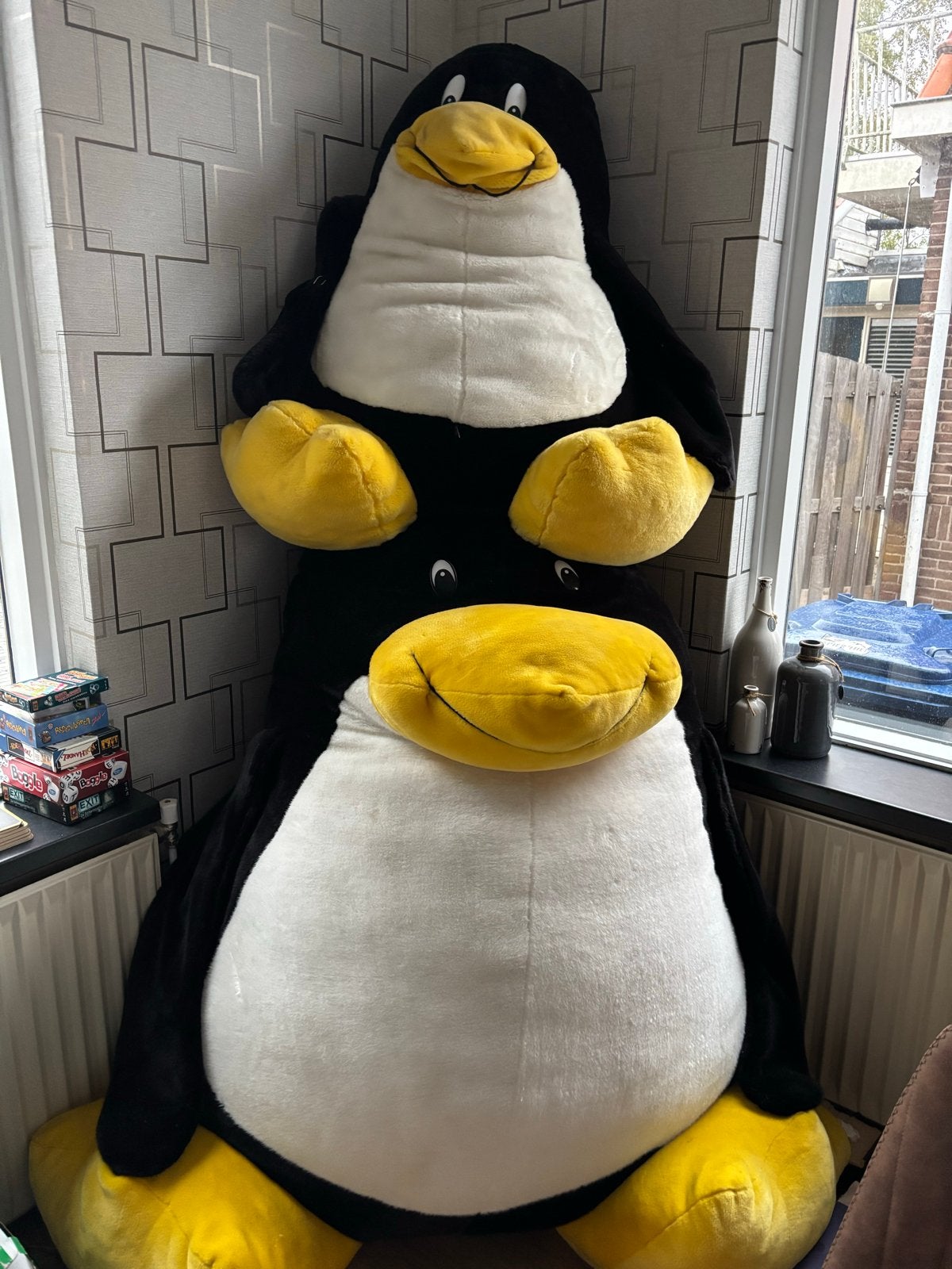 2 Grote Pinguïn Knuffels - Zwart/Wit/Geel, Ophalen, Pinguïn, Overige merken, Zo goed als nieuw