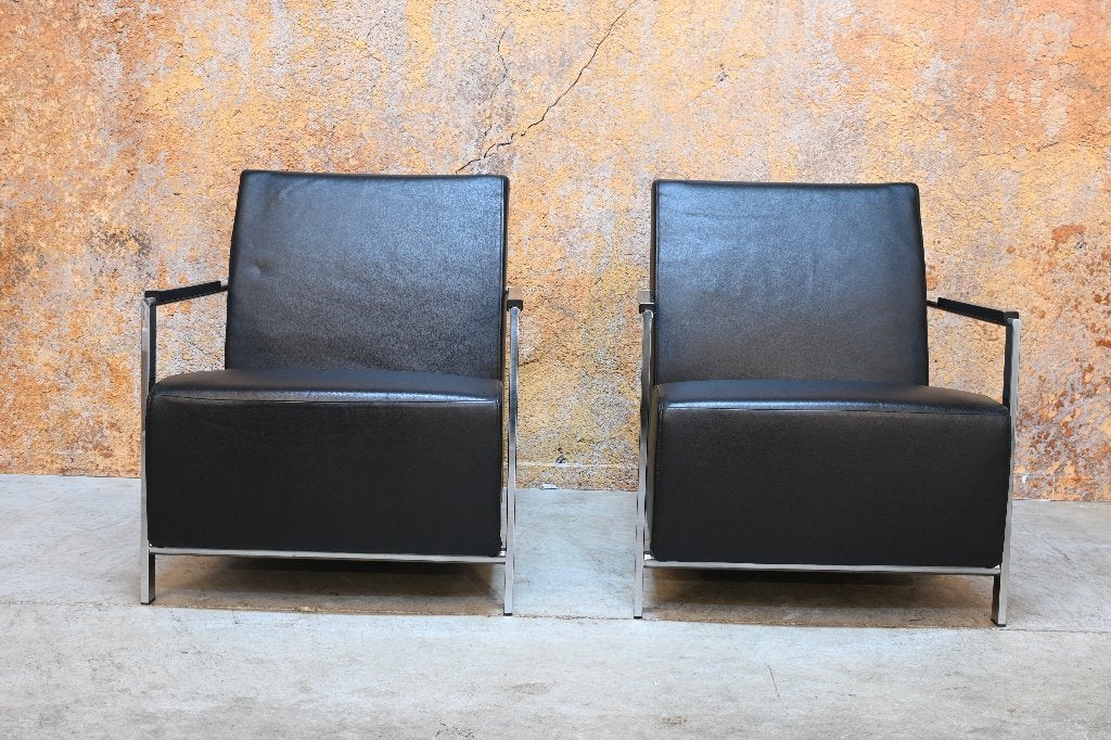 ZGANieuw 2 zwarte leren Harvink Alowa design fauteuils, Harvink, Gebruikt, Harvink, 75 tot 100 cm