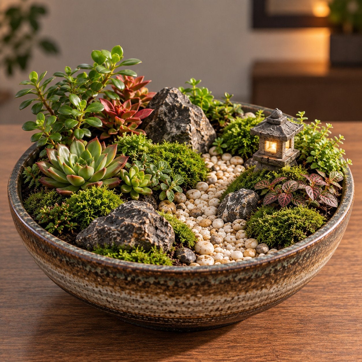 Miniatuur Japanse Tuin in Keramieken Schaal - 28x23cm, Ophalen, Groen, Nieuw, Oosters