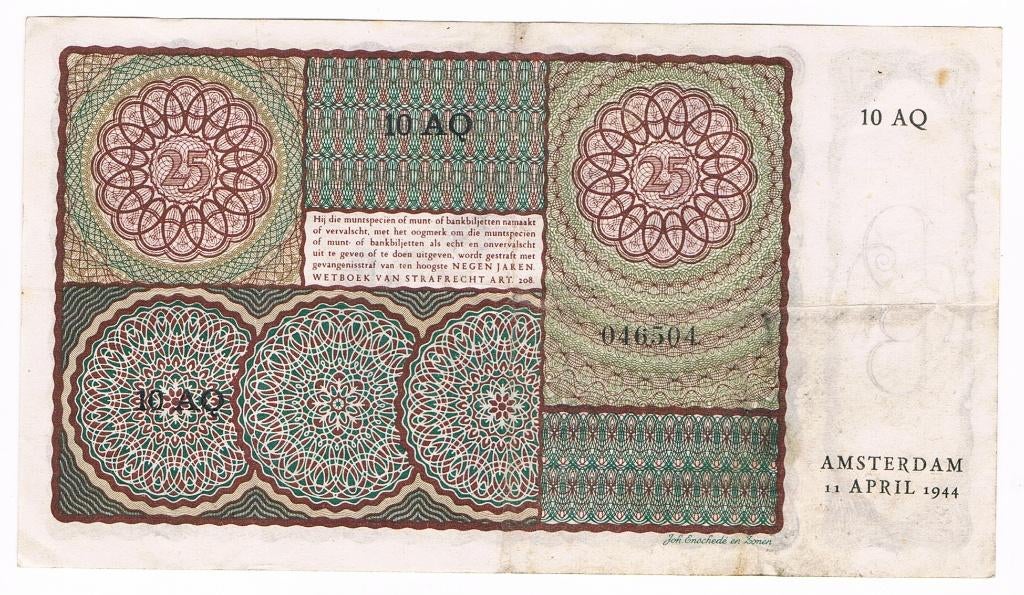 25 gulden 11 april 1944 Prinsesje, Ophalen of Verzenden, 25 gulden, Los biljet