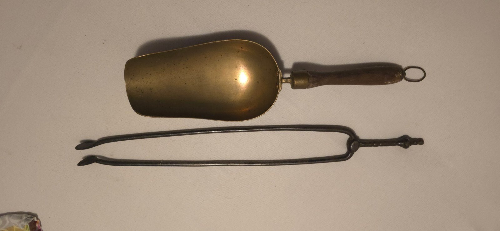 Vintage koperen set: ijsschep, tang en spuit, Ophalen of Verzenden