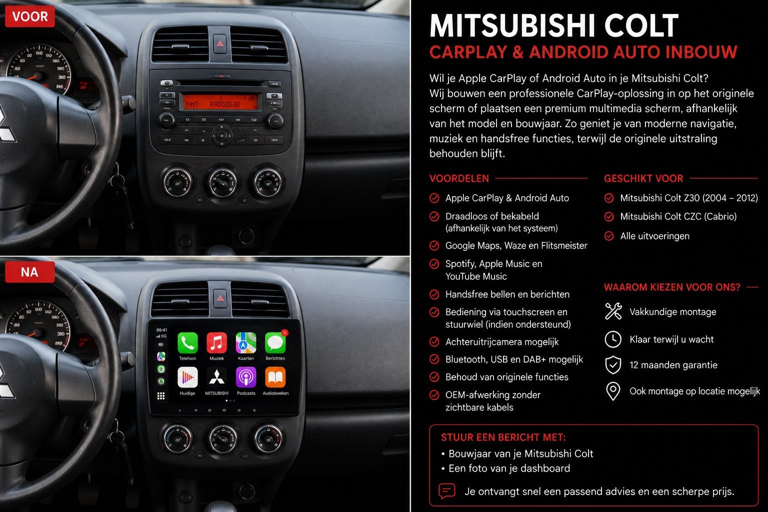 Mitusbushi Colt carplay + andriod auto inbouw, Ophalen, Nieuw