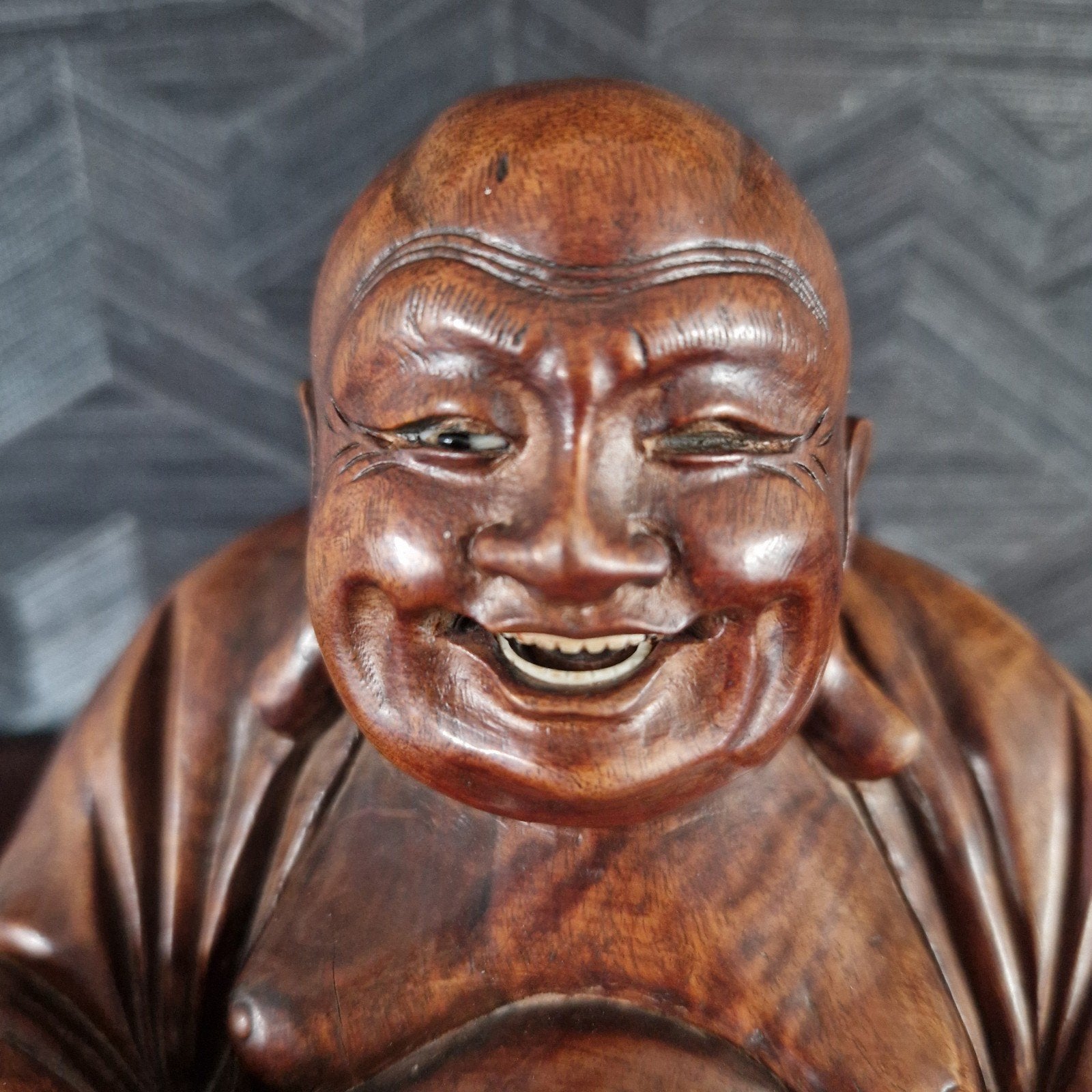 Vintage, houten Lachende Boeddha (Budai), Huis en Inrichting, Woonaccessoires | Boeddhabeelden, Ophalen of Verzenden