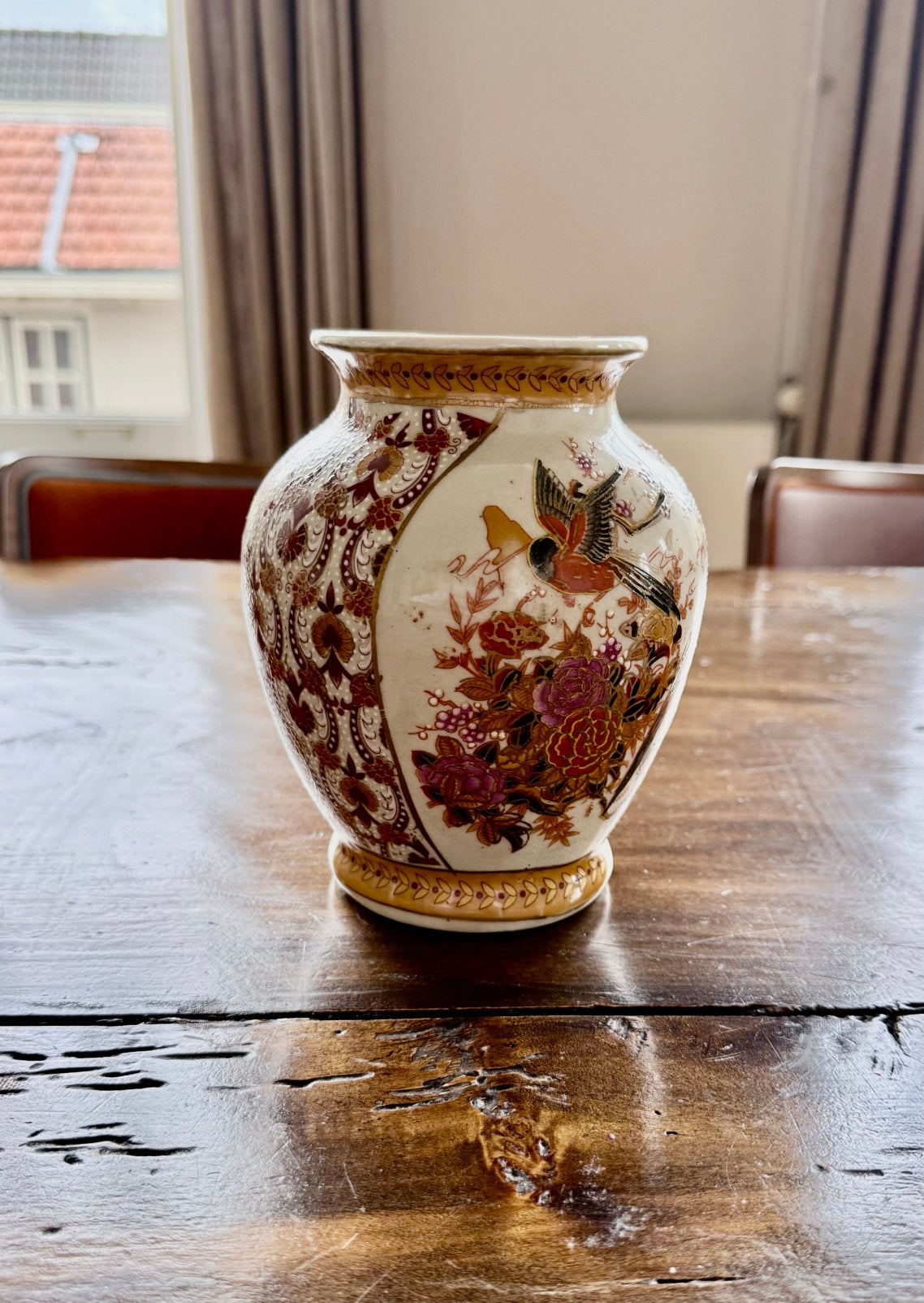 Vintage chinees vaasje met bloemen en vogels, Ophalen of Verzenden