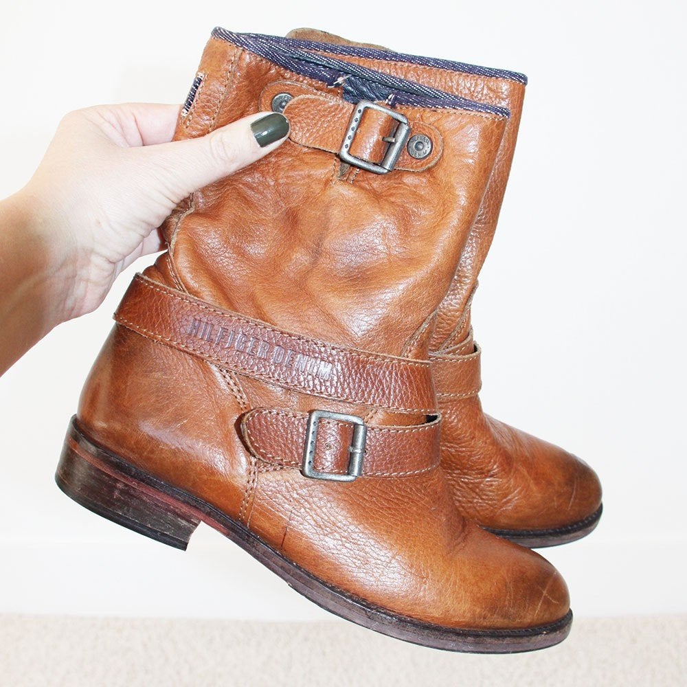Mooie Leren Tommy Hilfiger Laarsjes -s13 (Maat 38) € 95,-, Bruin, Lage of Enkellaarzen, Ophalen of Verzenden, Zo goed als nieuw