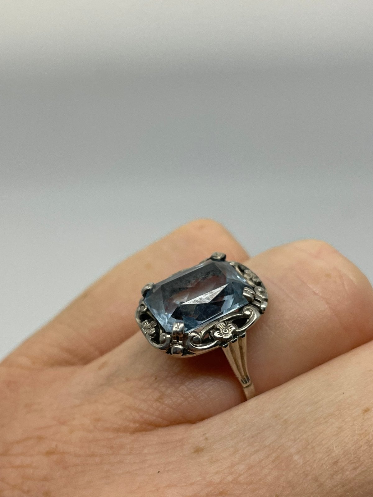 F662 Prachtige zilveren aquamarijn ring maat 18, Sieraden, Tassen en Uiterlijk, Antieke sieraden, Ophalen of Verzenden, Zilver