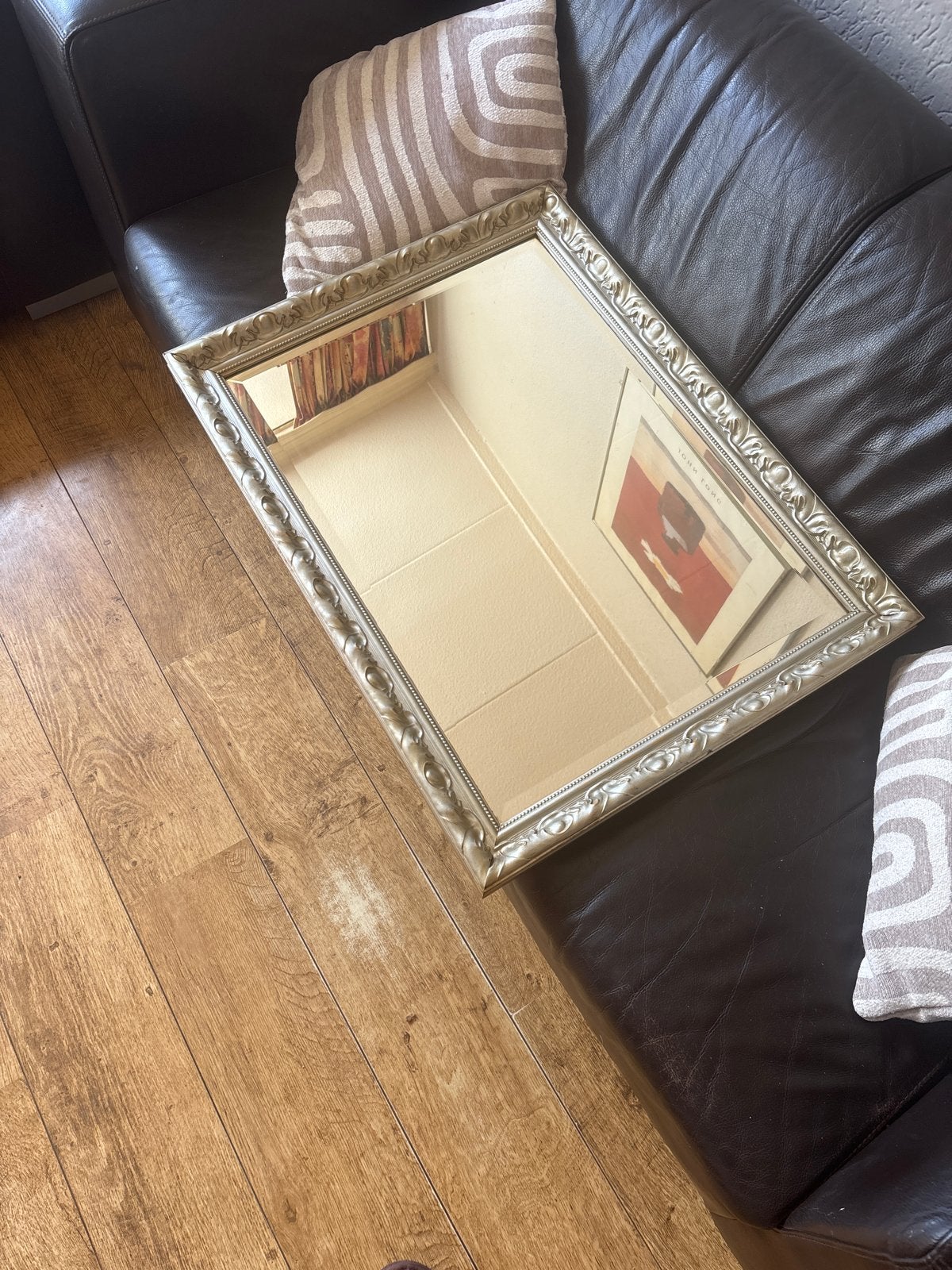Goudkleurige spiegel met sierlijke lijst - 80x60cm, Ophalen, Gebruikt, Minder dan 100 cm, Rechthoekig