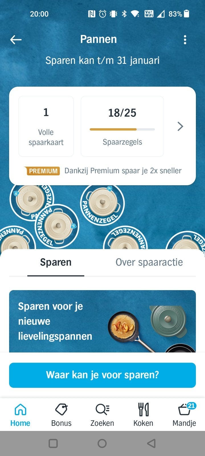 1 volle spaarkaart met AH pannenzegels, Albert Heijn, Ophalen