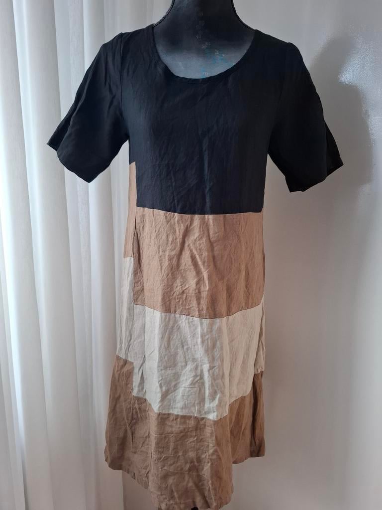 Prachtige 100% linnen jurk - La Fée Maraboutée - Maat M / 38, Maat 38/40 (M), La Fee Maraboutee, Bruin, Verzenden