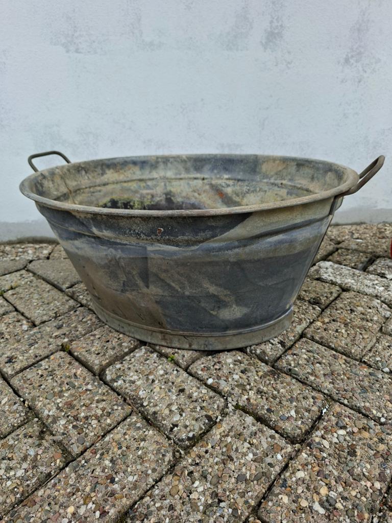 Zinken teil, Tuin en Terras, Bloembakken en Plantenbakken, Gebruikt, Ophalen of Verzenden, Metaal, 30 tot 60 cm