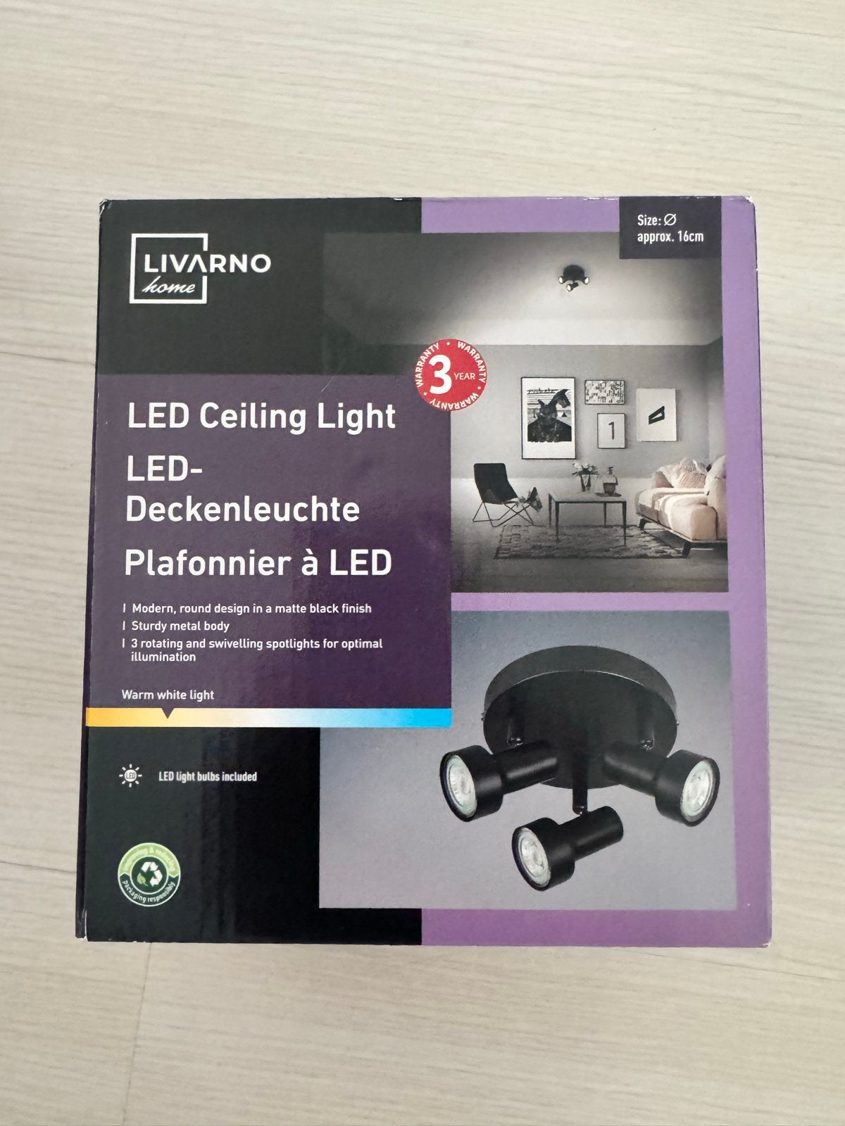 LIVARNO home LED Plafondlamp - 3 Spots, Zwart, GU10, Huis en Inrichting, Lampen | Spots, Ophalen, Inclusief lichtbron, GU10, Overige merken