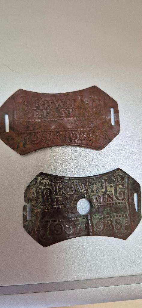 Rijwiel belasting plaatjes 1937 - 1938, Verzenden, Overige materialen