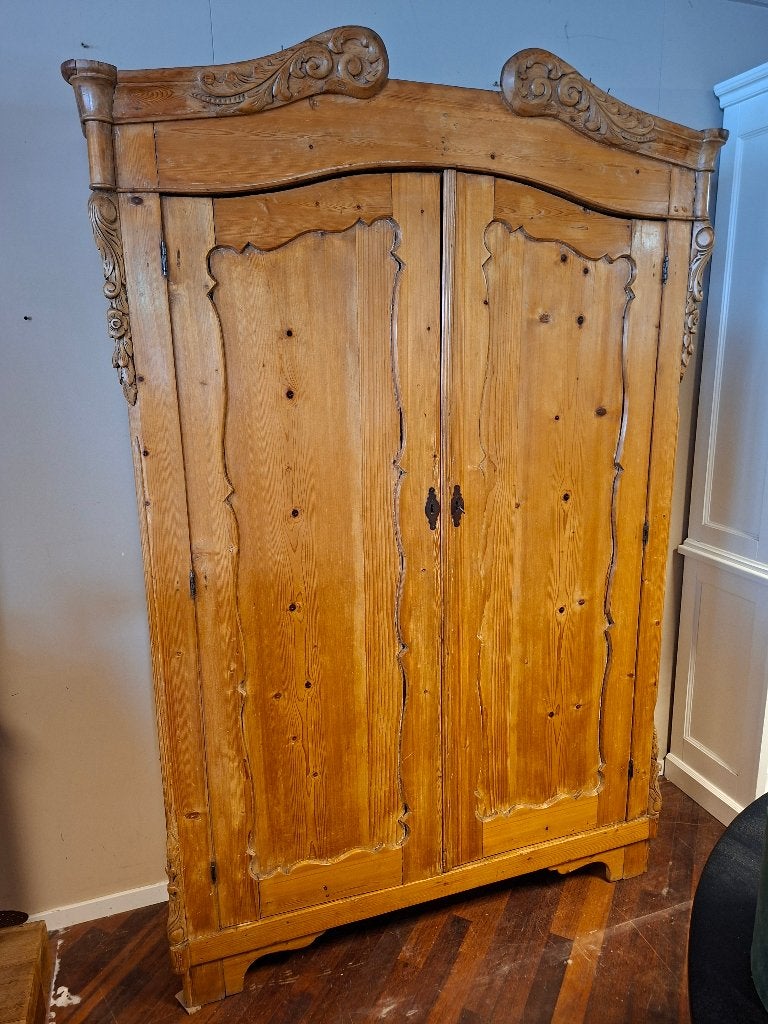 Oud Frans grenenhouten 2-deurskast / armoire, Ophalen, Gebruikt, 200 cm of meer, Grenenhout