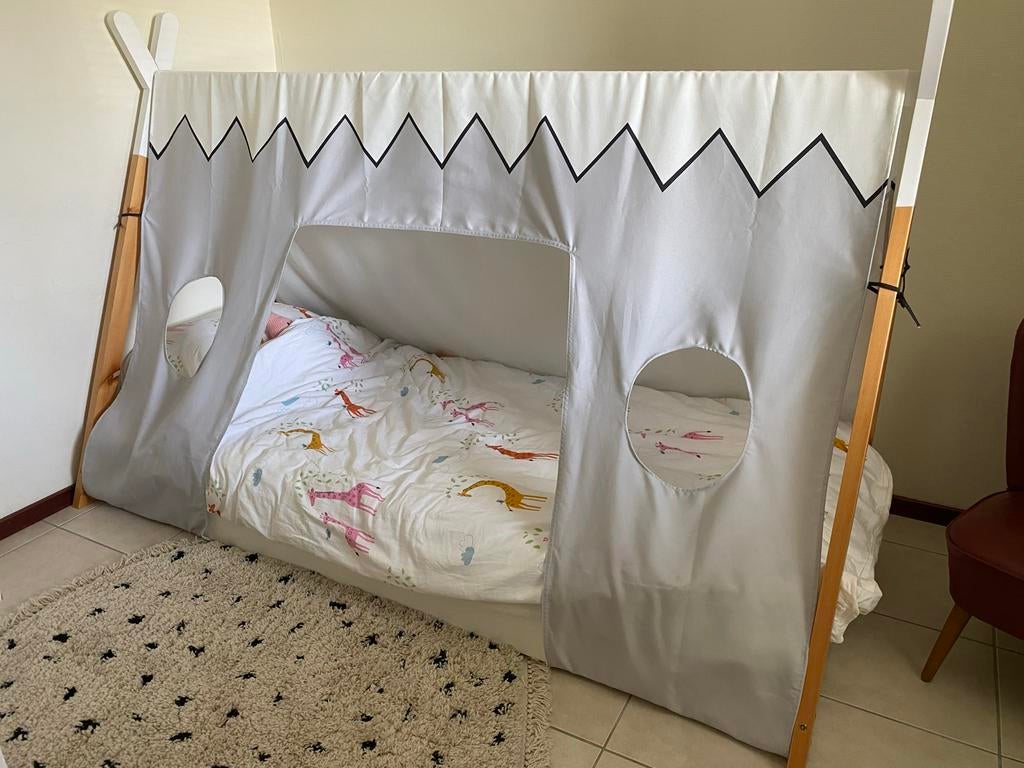 Kinderbed tentbed hout met lattenbodem 200x100 cm, Ophalen, Lattenbodem, 180 cm of meer, 100 cm of meer