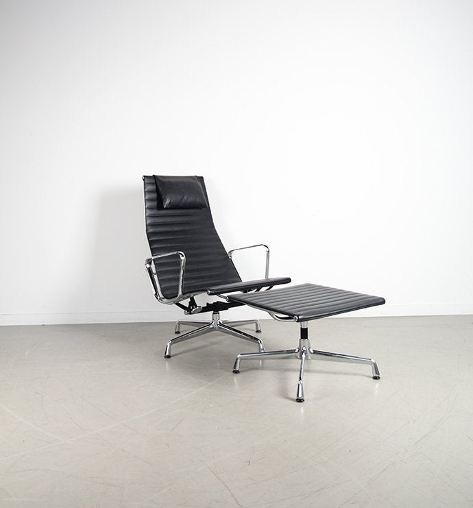 3x Vitra Eames EA 124 + 125 Set Zwart Leer – Chroom