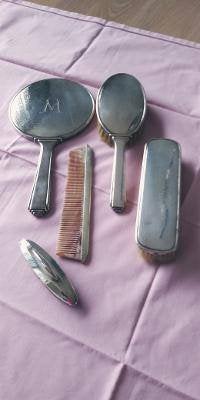 Vintage/antieke kapset met monogram M op de spiegel, Ophalen of Verzenden, Zilver