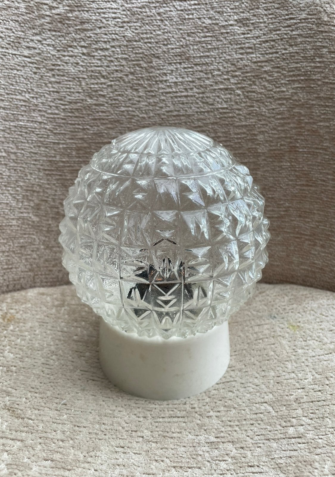 Vintage plafondlamp glas bolvorm 1960’s, Ophalen, E27 (groot), Wit, Plafondlamp