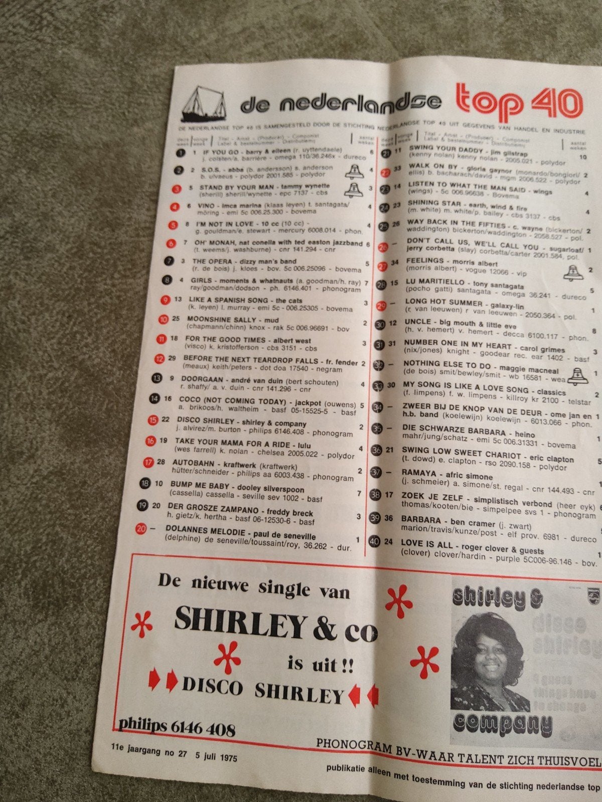 Veronica top 40:  5 juli  1975, Ophalen of Verzenden, Zo goed als nieuw, Boek, Tijdschrift of Artikel
