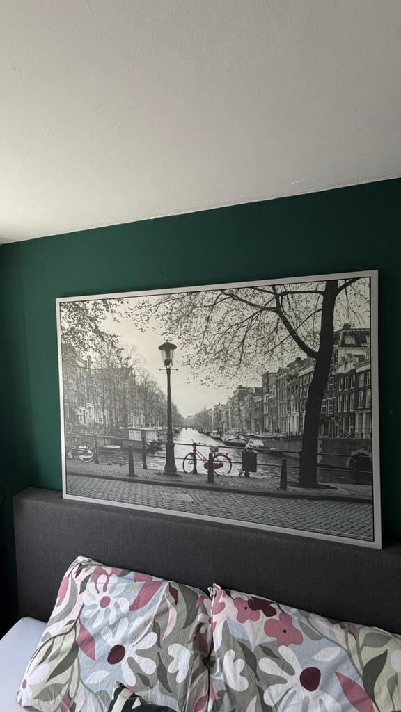 Groot canvas schilderij Amsterdam gracht 145x100cm, Antiek en Kunst, Ophalen of Verzenden
