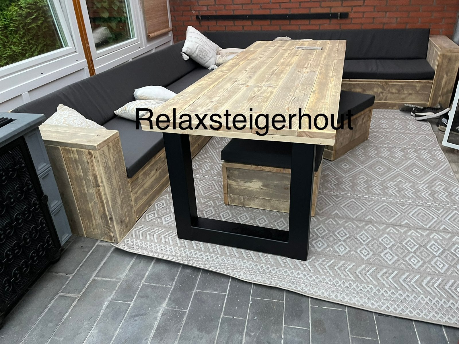 Steigerhout tuintafel op maat industriële tafel stalen poten, Tuin en Terras, Tuintafels, Verzenden, Nieuw, Hout