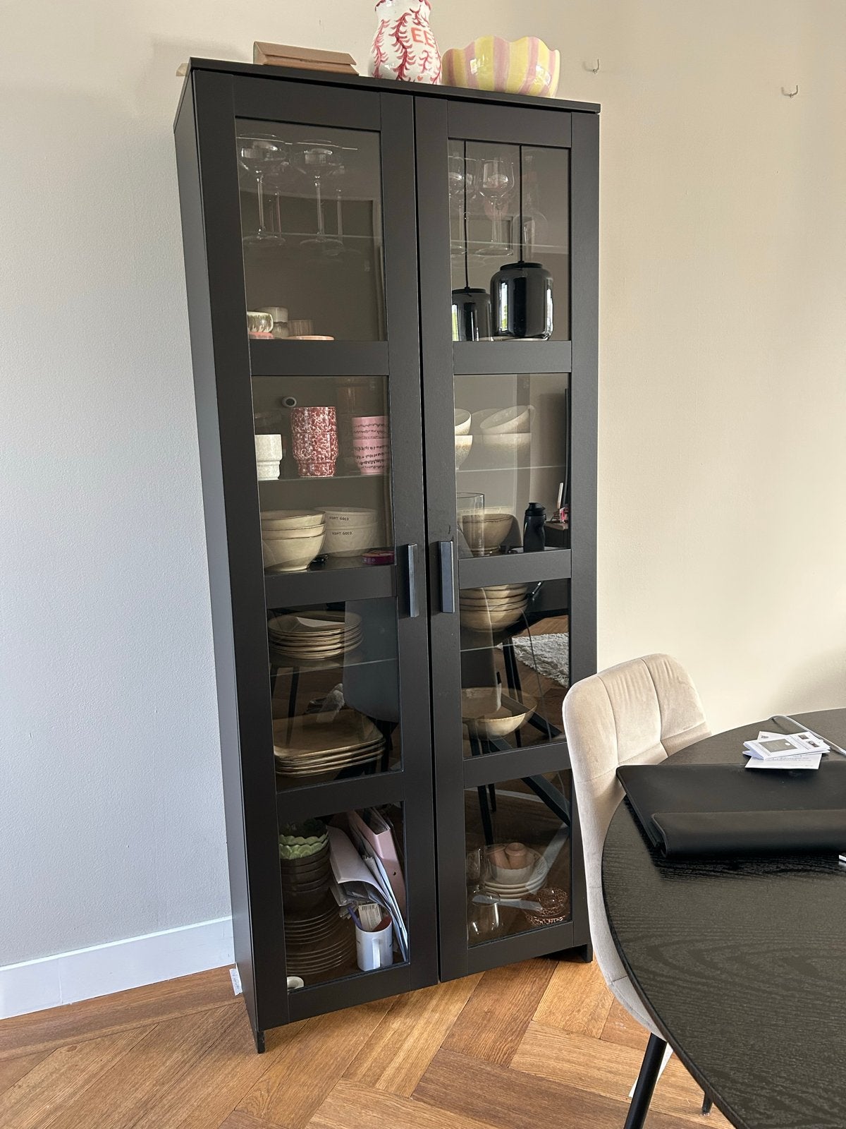 Ikea Brimnes Vitrinekast Zwart (80x190 cm), Ophalen, 50 tot 100 cm, 150 tot 200 cm, 25 tot 50 cm