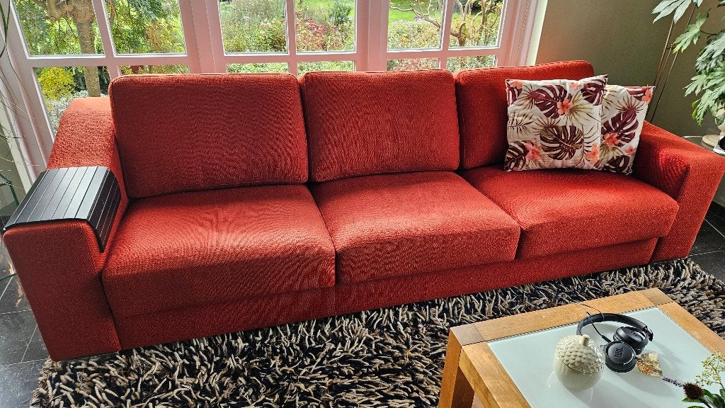 Donkerrode robuuste Leolux bank 3 zits, Huis en Inrichting, Ophalen, 250 tot 300 cm, Gebruikt, Klassiek