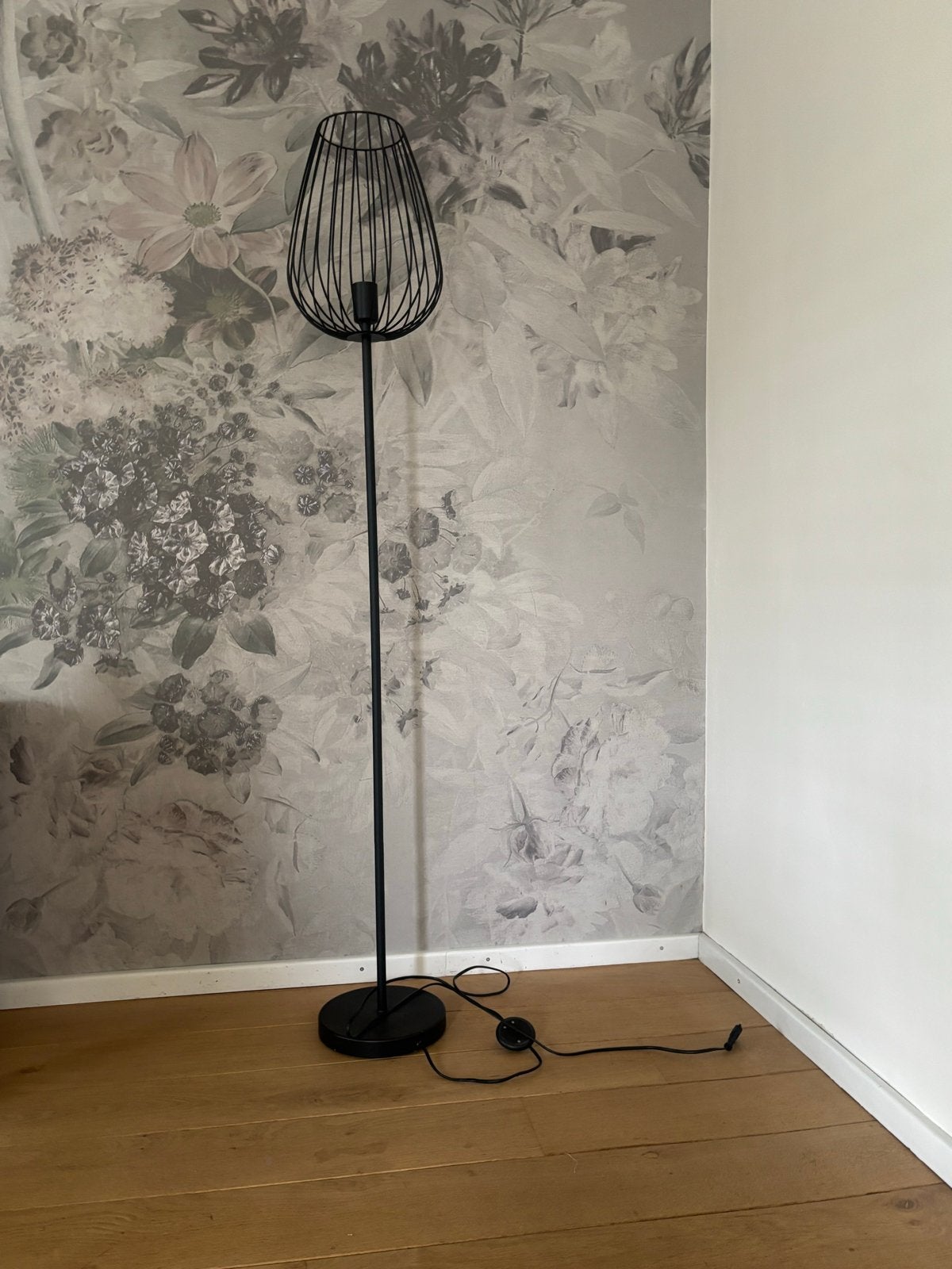 Zwarte Vloerlamp met Draadkap - 160 cm Hoog, Ophalen, E27 (groot), Zo goed als nieuw, Metaal