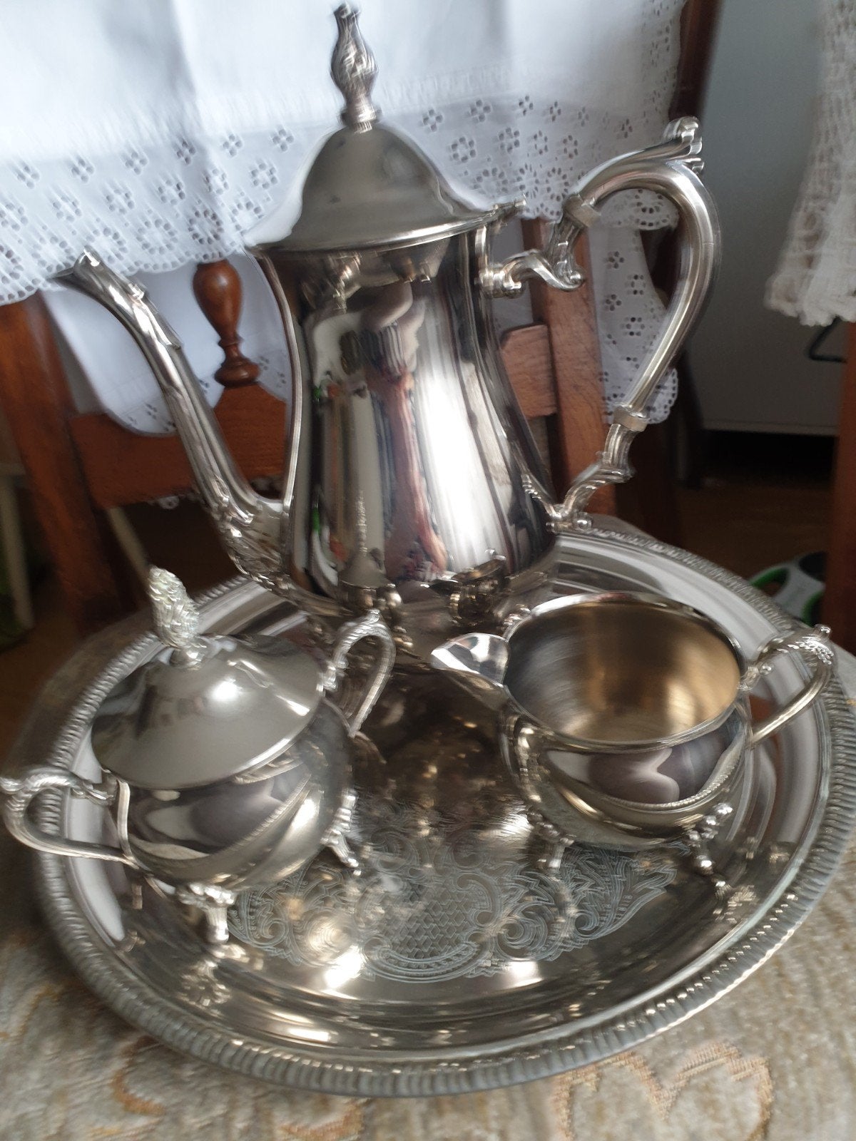 Vintage 4dlg SHERIDAN Silver Smiths koffie stel., Ophalen, Zilver