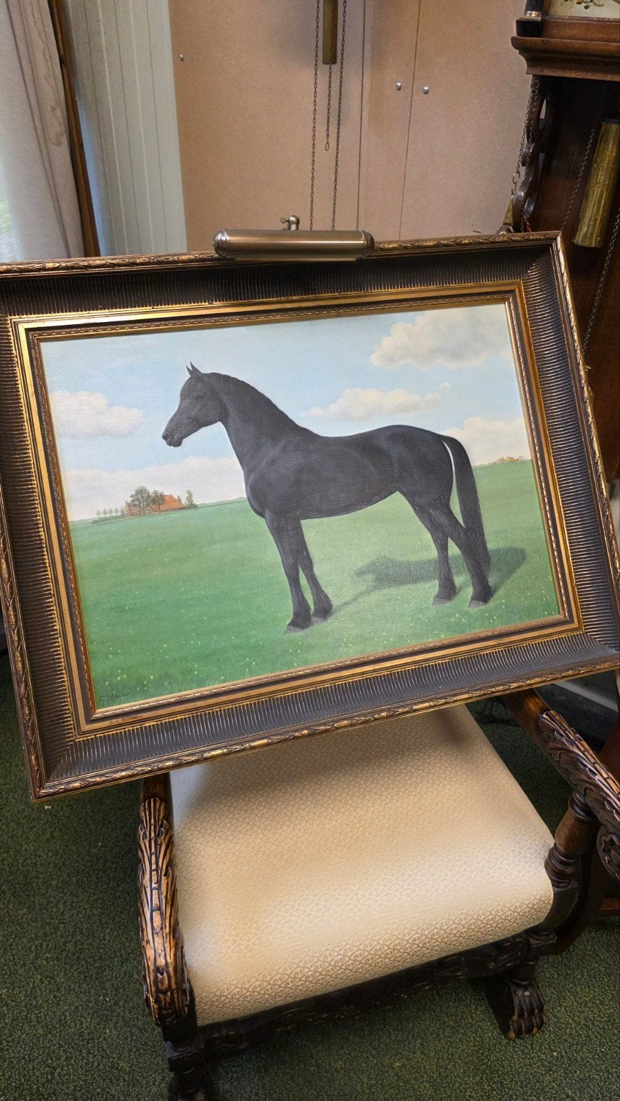 Groot gesigneerd antiek paardenschilderij, Ophalen