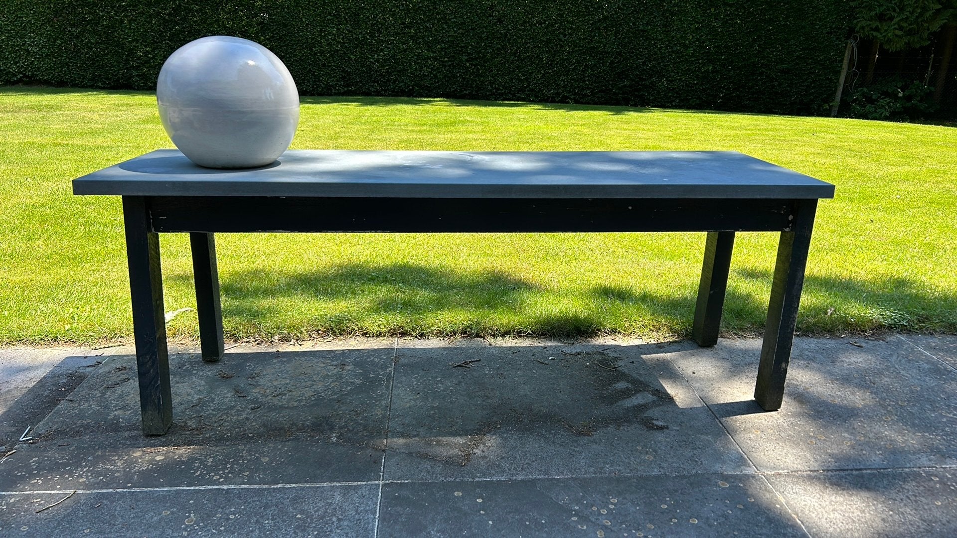 Houten tuin side table met zinken blad, Huis en Inrichting, Tafels | Eettafels, Ophalen, Gebruikt, Rechthoekig, Metaal
