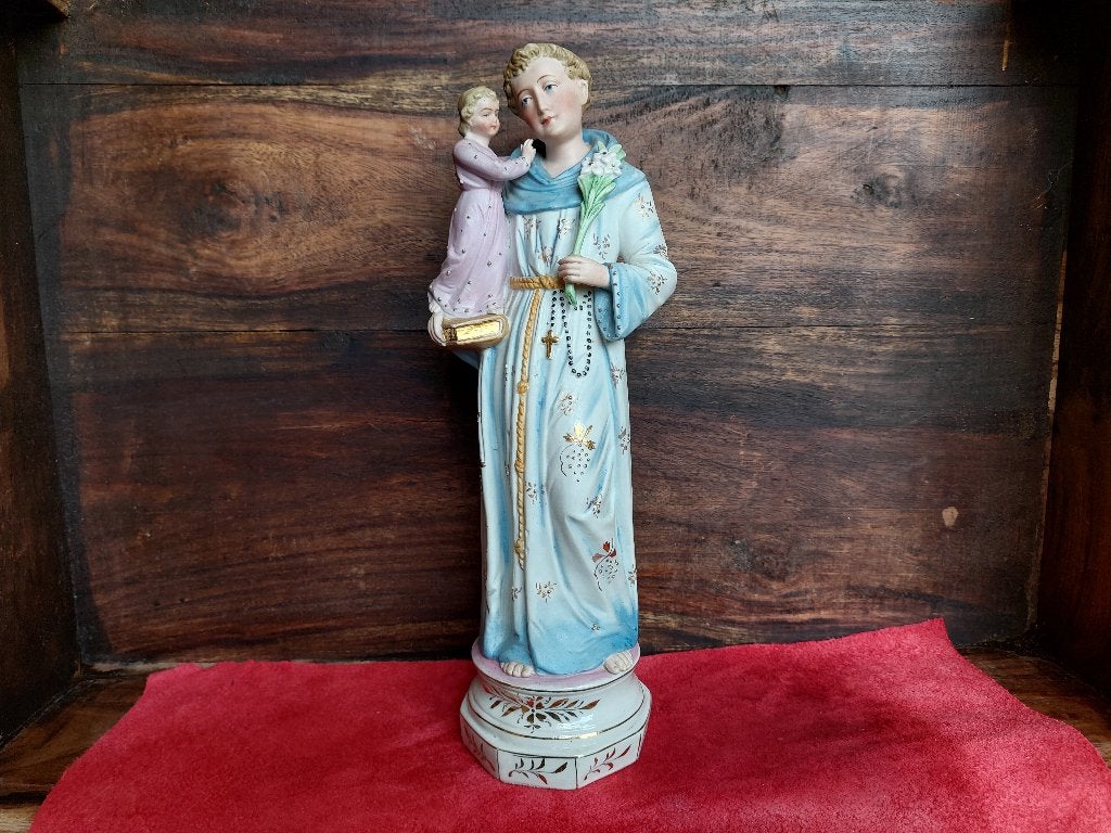 Heilige Antonius van Padua / 31 cm.  / Biscuit Porcelein, Ophalen of Verzenden, 20 - 50 cm, Overige materialen, Beeld