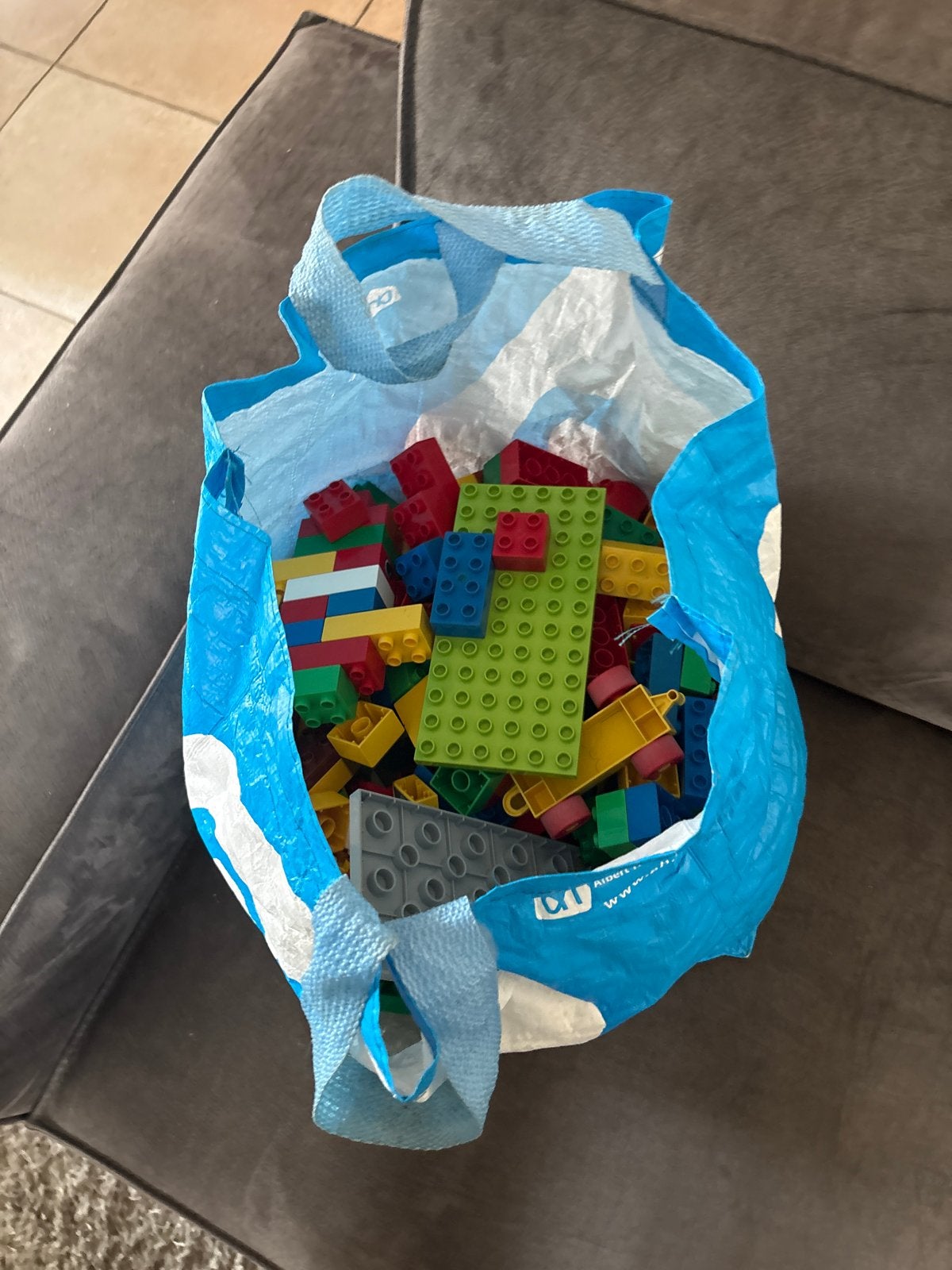 Grote tas vol Duplo stenen, Ophalen, Gebruikt, Inclusief extra onderdelen, Duplo