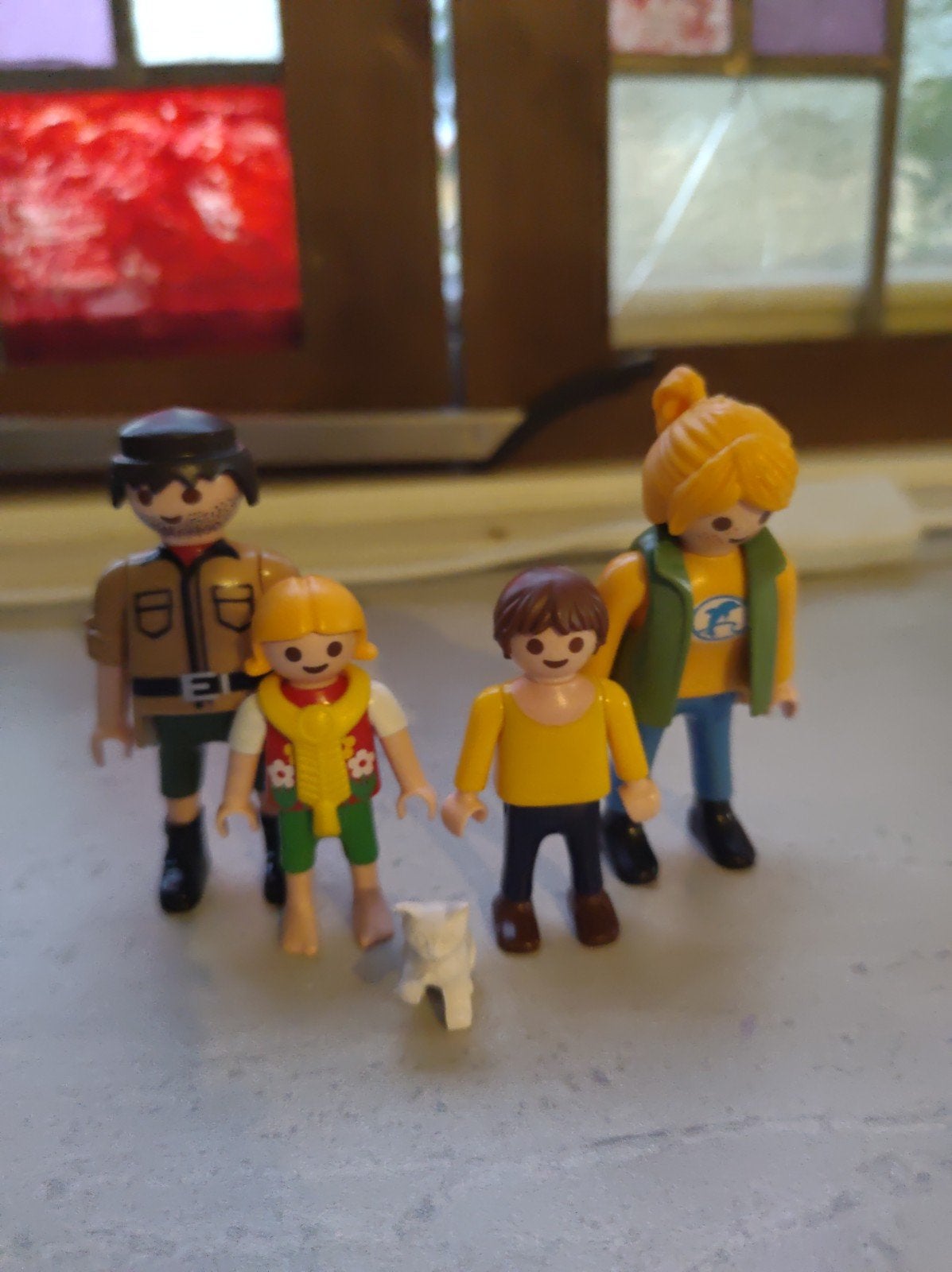 Playmobil gezin, vader, moeder met 2 kinderen + kitten., Ophalen of Verzenden