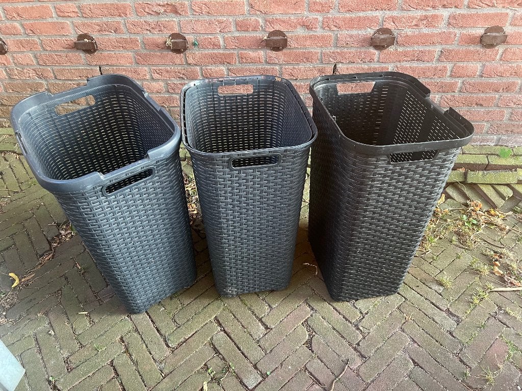 3 grijze wasmanden, Ophalen, Gebruikt, Grijs