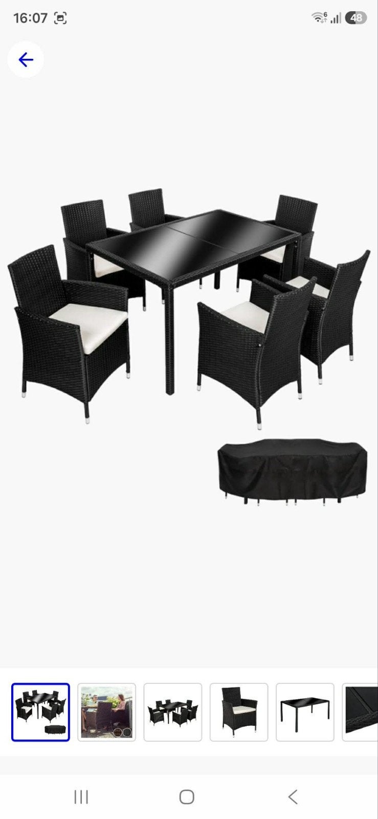 Wicker Tuinset met 6 Stoelen en Tafel - Zwart, Ophalen of Verzenden, Wicker