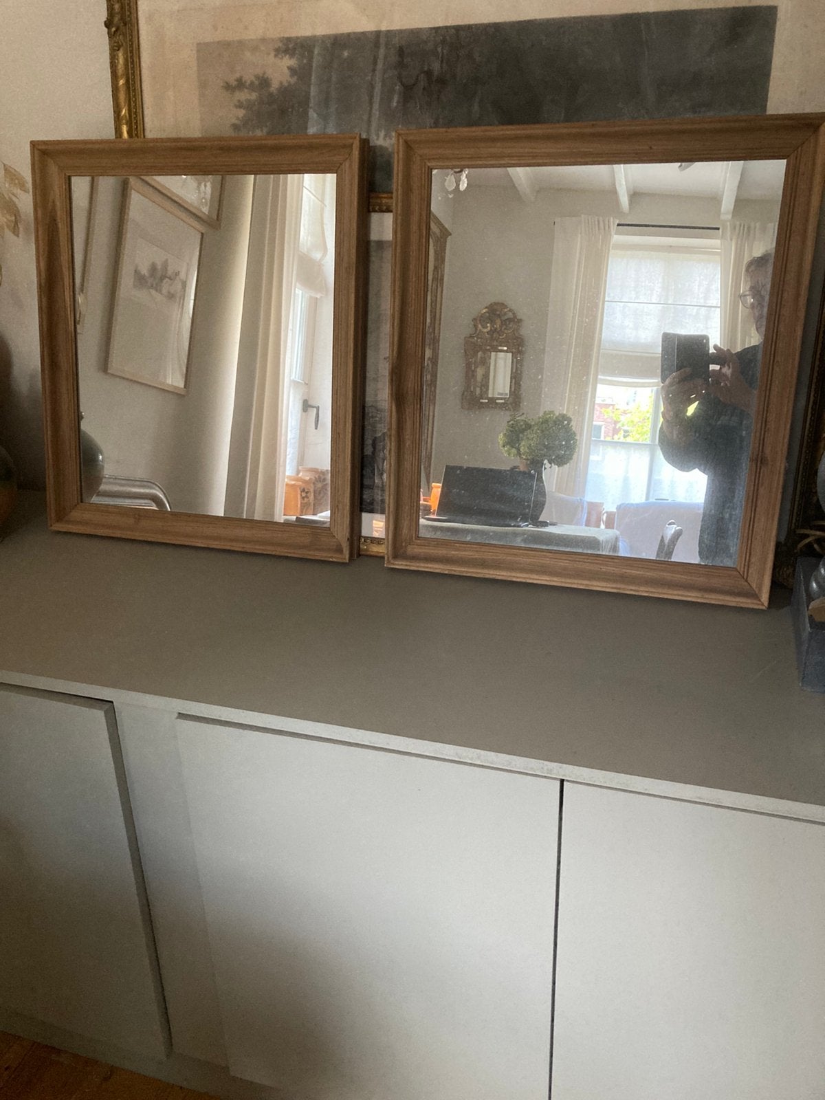 Een stel eikenhouten badkamerspiegels van eikenhout, Ophalen, 50 tot 75 cm, Minder dan 100 cm