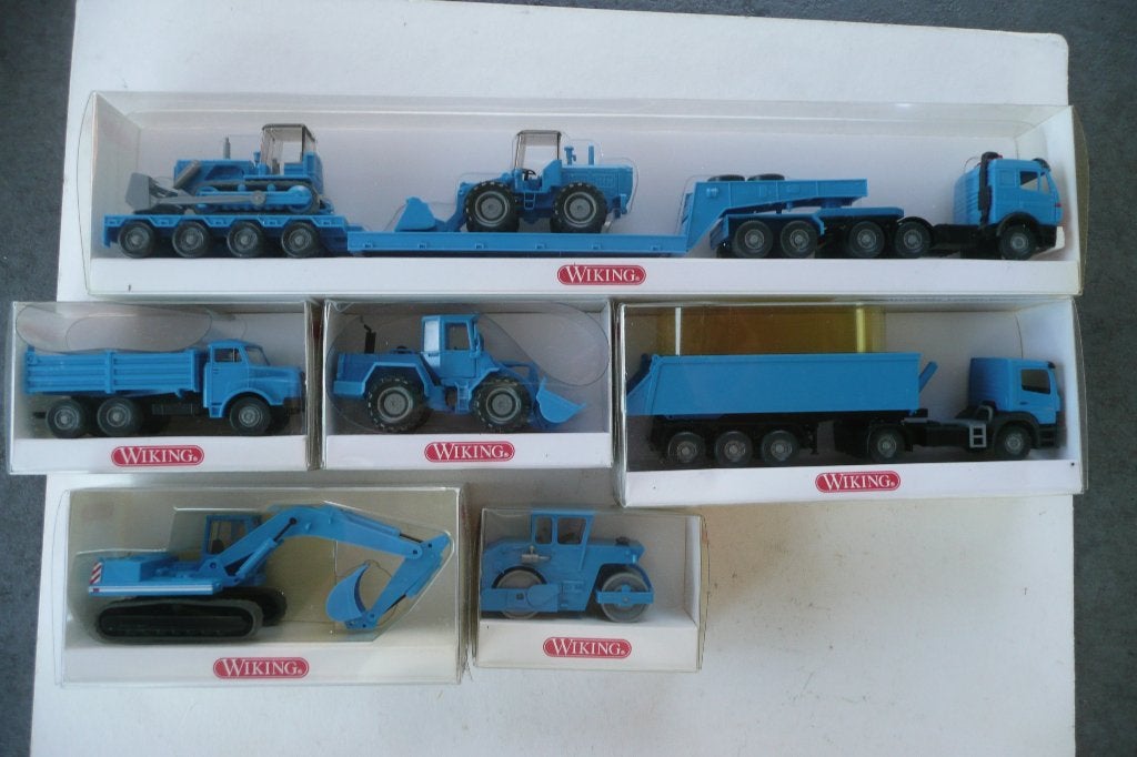 HO spoor wegenbouw set Wiking Hanomag wals Mercedes MAN, Ophalen of Verzenden, Nieuw, Overige typen, Wiking