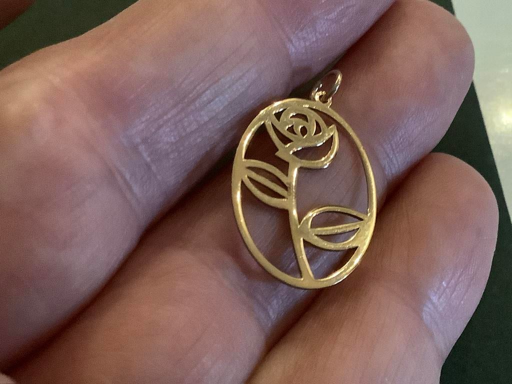 Vintage gouden Kettinghanger bloem 18 kar goud 750, Verzenden, Zo goed als nieuw, Bloem of Plant, Goud