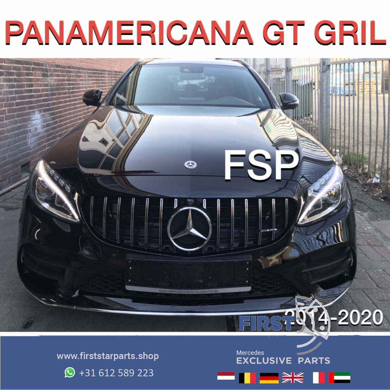 W205 GT GRIL Mercedes C KLASSE PANAMERICANA 2014-2020 CHROOM, Gebruikt, -, Ophalen of Verzenden, -