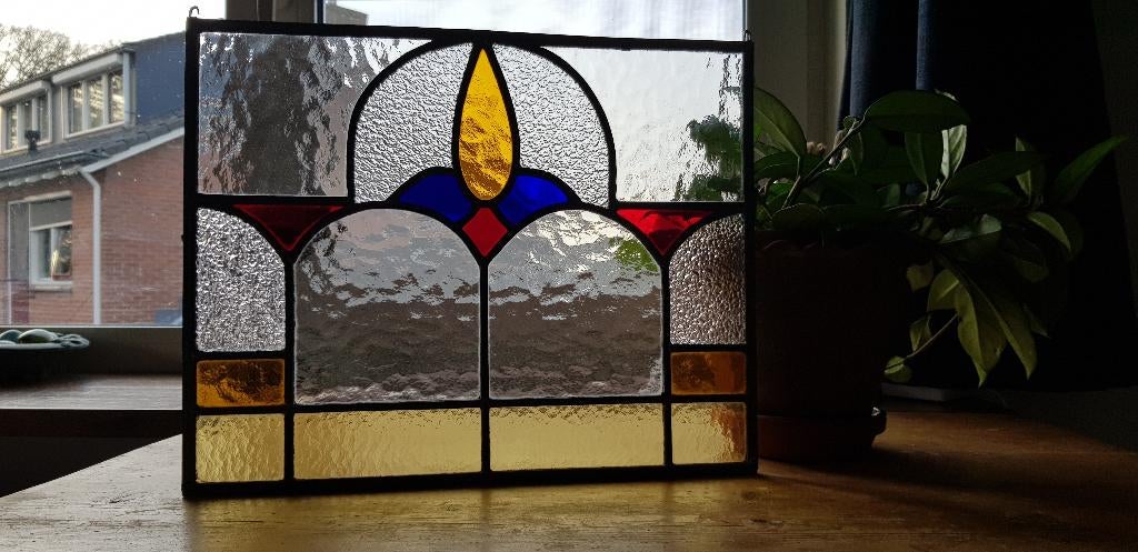 Glas-in-lood raam. Vintage decoratie, Ophalen of Verzenden